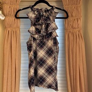 Essentials by Milano Plaid Ruffle Blouse